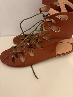 Forever 21 Brown Lace-Up Cutout Gladiator Sandals with Olive Laces